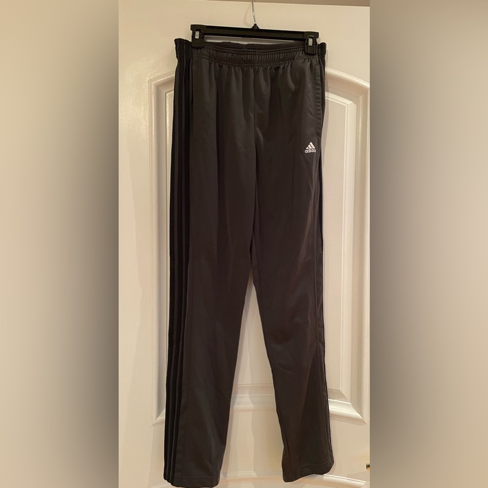 Adidas mens track pants size M. Charcoal gray with black stripe